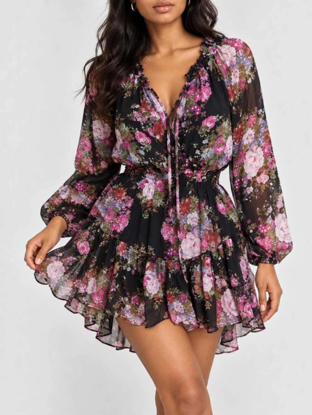 LoveShackFancy Popover Floral Ruffle Mini Dress Romantic Feminine S